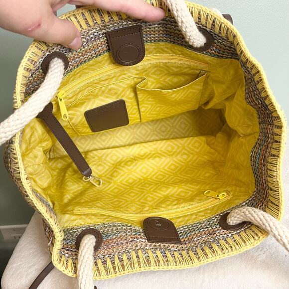 Brighton Bella LIMONE Tote Handbag Purse Woven Leather Lemon - Picture 7 of 12